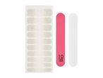 Pink and white nail files with adhesive nail tips.