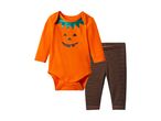 Baby Halloween pumpkin bodysuit and striped pants set