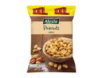 Alesto XXL Salted Peanuts in a bag, with a bowl of peanuts and loose salt.