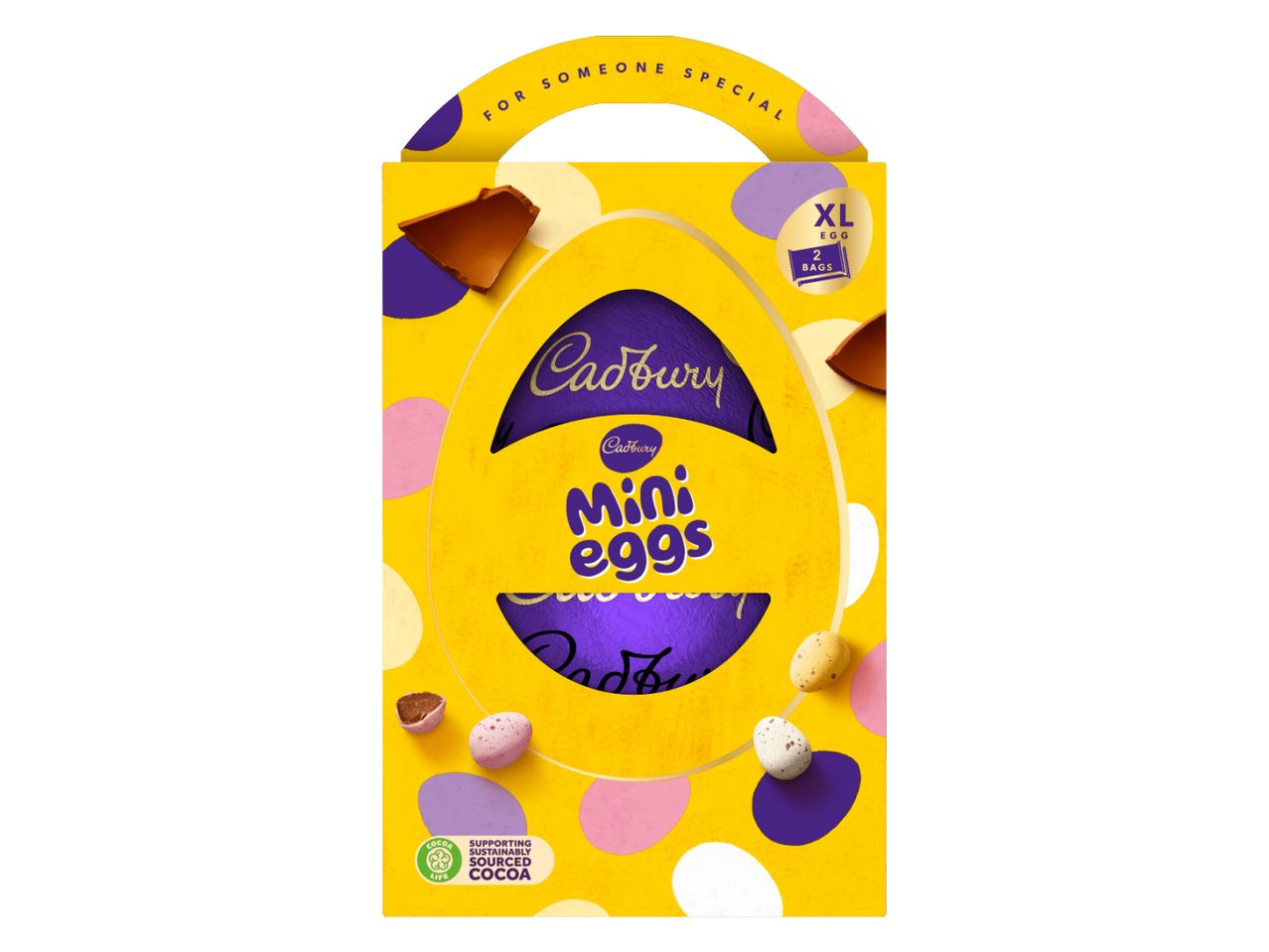 Yellow Easter egg box with a large egg cutout, mini eggs, and text 'For Someone Special'.