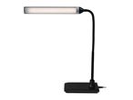 Black desk lamp with a rectangular LED light bar and a flexible neck.