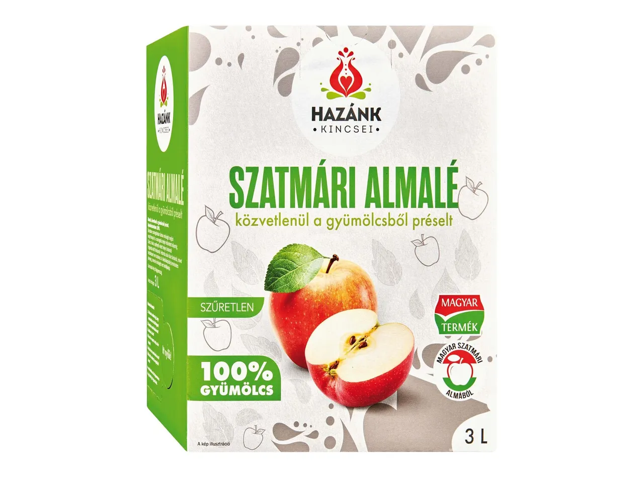 Szatmár Hazánk Kincssei almalé: 3l, 100% gyümölcs.