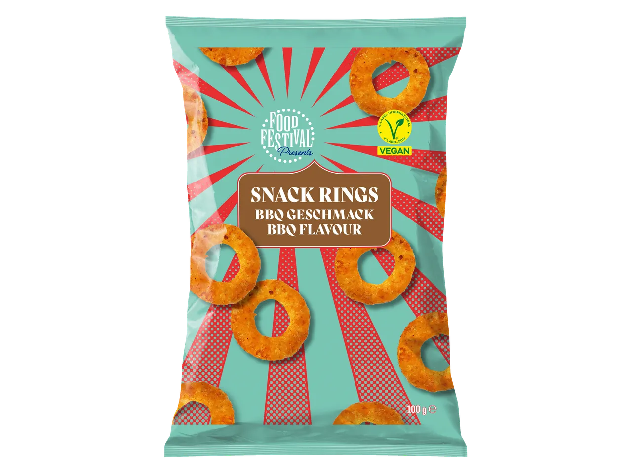 FOOD FESTIVAL Snack Rings BBQ Smaak, vegan, 100g.
