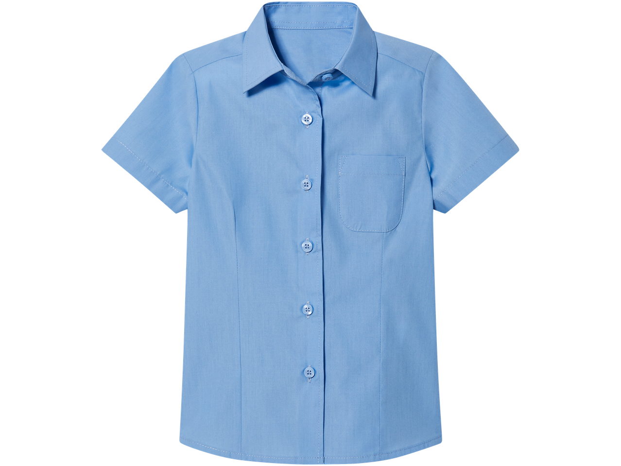 Light blue short-sleeved shirt, school style.