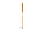 Long-handled wooden grill brush with brass bristles and a leather hanging loop.