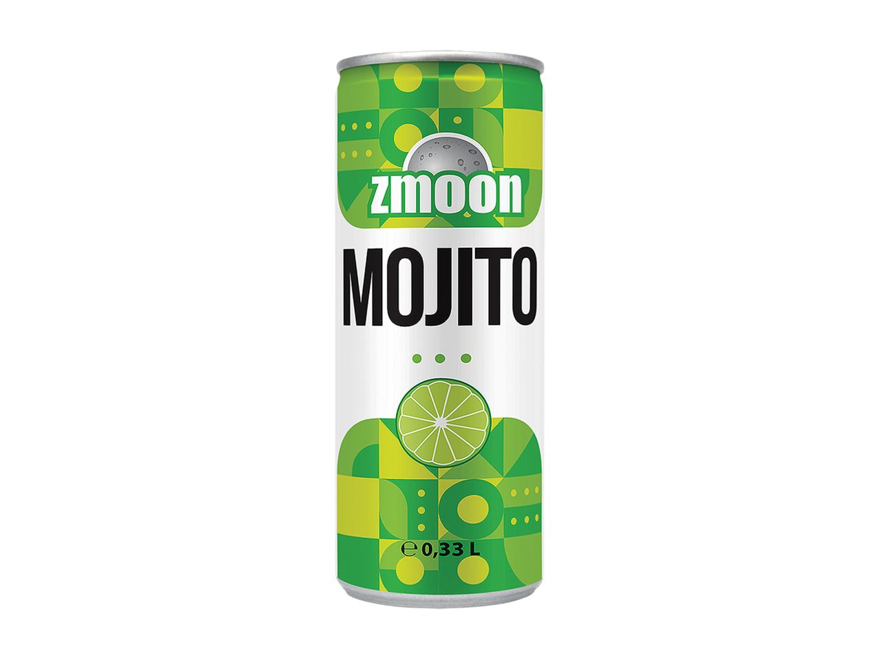 Băutură răcoritoare Zmoon Mojito într-o cutie verde și albă de 0,33 L.