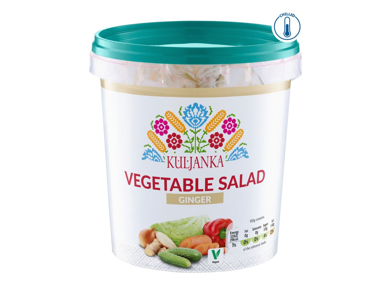 A large bucket of Krunchy Vegetable Salad.