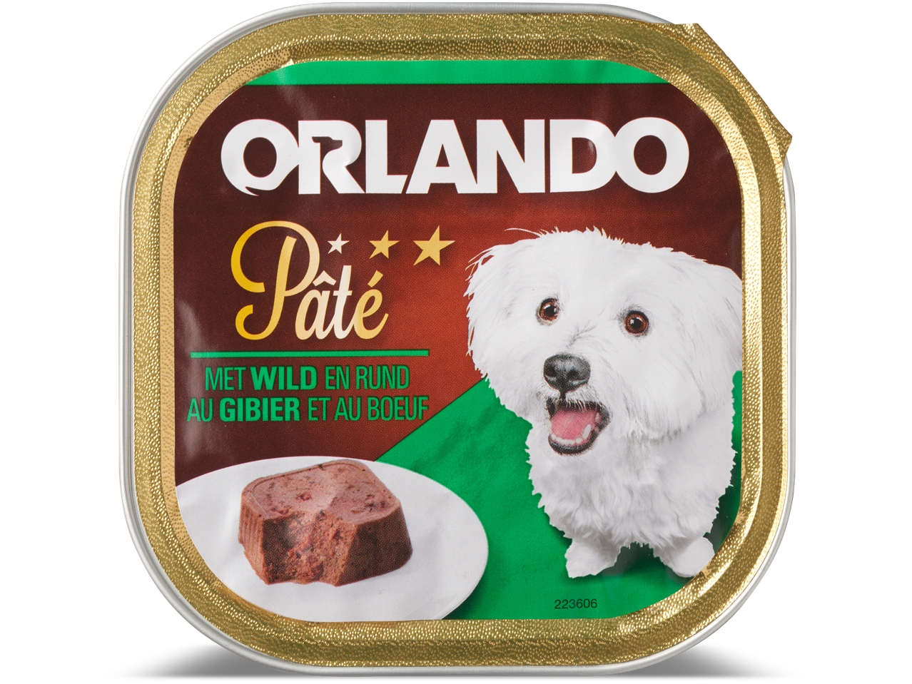 Orlando Pate voor honden, met wild en rundvlees.