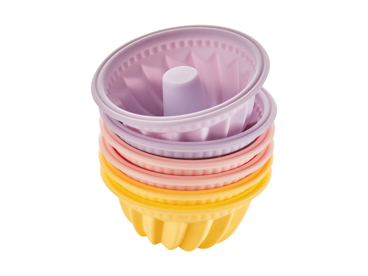 Sæt med farverige silikoneforme til cupcakes.