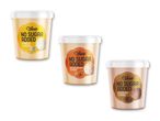 Tre Gelatelli isbøtter med 'No Sugar Added' i vanilje, saltkaramel og chokolade.