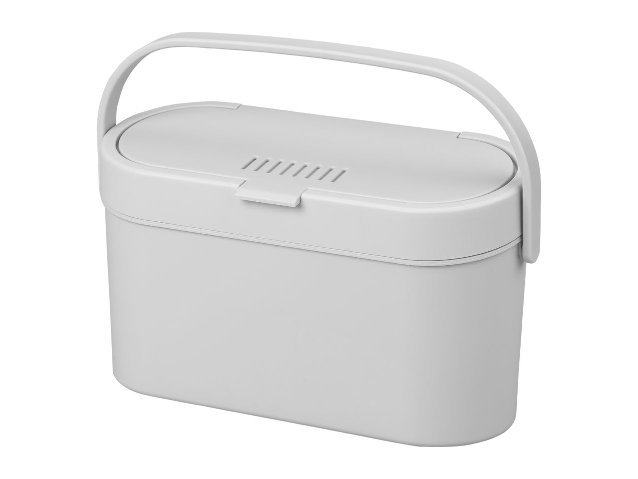 Light grey plastic storage box with a lid and carrying handle