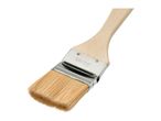 A wooden-handled paint brush with a metal ferrule and natural bristles, angled on a white background.