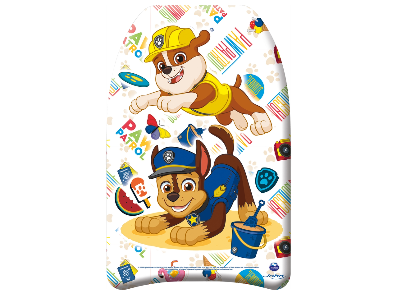 Детска дъска за плуване с кученца от анимационен филм и надпис „PAW PATROL“.