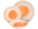 Serviço de mesa Tognana: dois pratos e uma tigela com padrão laranja.