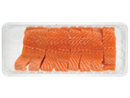 Uma embalagem com 1000g de filés de salmão XXL.