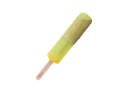 Gelado premium Gelatelli no palito com dois sabores: amarelo e verde claro.