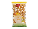 Favorina chocolade eitjes in goudfolie, met 'Wit Blanc' tekst op de verpakking.