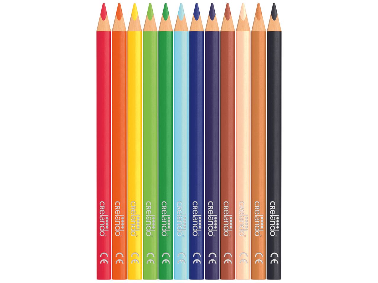 Douze crayons de couleur Crelando aux couleurs vives.