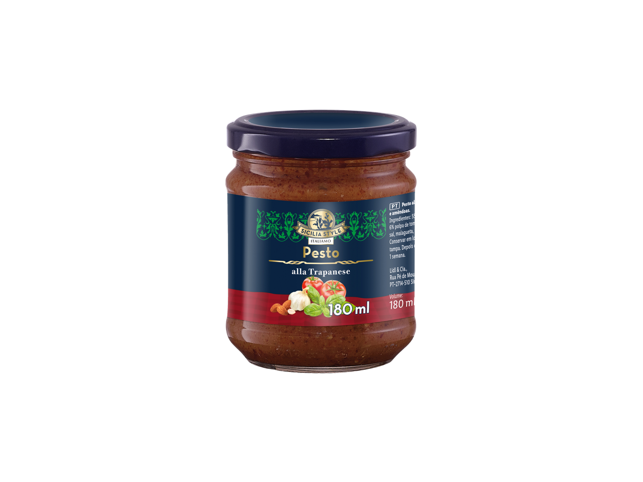 Um pote de Pesto alla Trapanese Sicilia Style (180 ml).