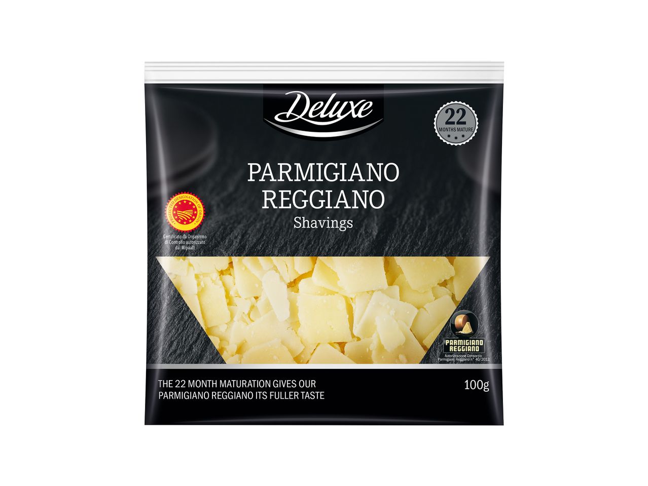 Μια σακούλα τριμμένης παρμεζάνας Parmigiano Reggiano 22 μηνών, 100γρ.