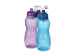 Zwei Sistema Hydrate Trinkflaschen in Lila und Blau.