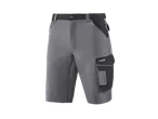 Pantaloni scurți de lucru gri și negri cu buzunare laterale și detalii reflectorizante.