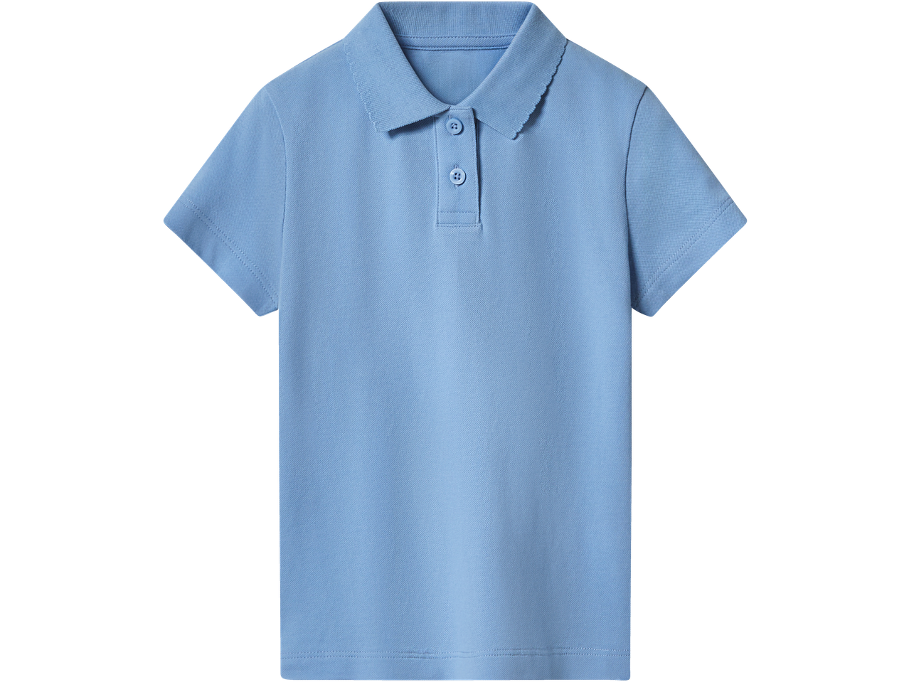 Light blue kids' polo shirt with short sleeves and two buttons