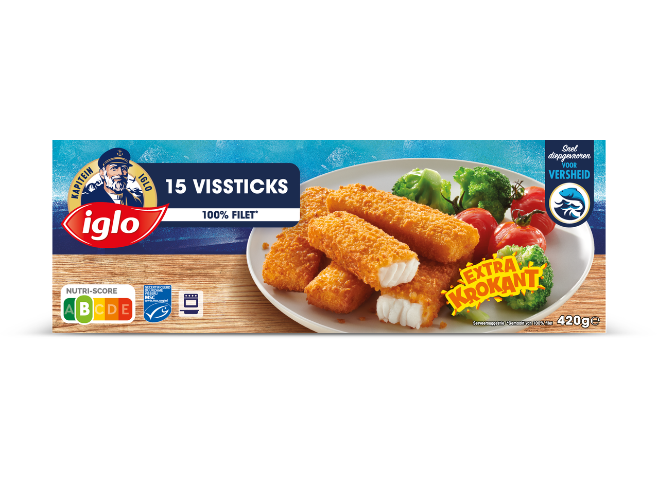 Iglo vissticks, 15 stuks, extra krokant gemaakt van 100% filet.
