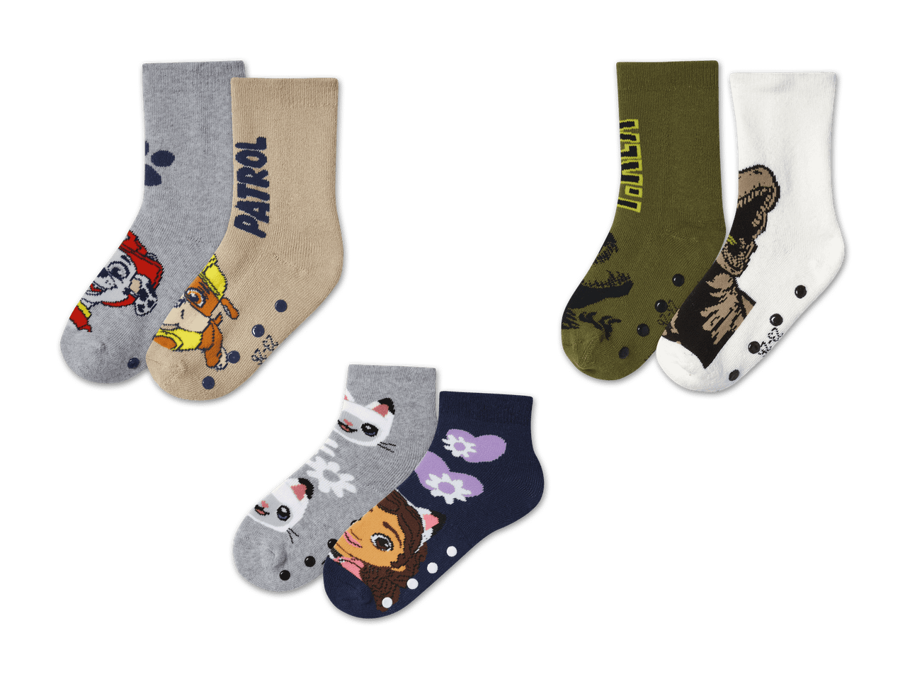Socken mit Paw Patrol, Dinosaurier und Dora Motiven