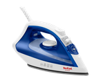 Fehér és kék gőzölős vasaló, 1800W teljesítménnyel és gőzfunkciókkal.