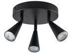 Черна таванна лампа с три регулируеми спота и LED крушки.