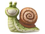 A smiling green snail for Garden Ornament with a brown shell.