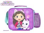 Purple lunch bag with Gabby and Pandy Paws, featuring a side mesh pocket.