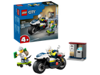 Police motorcycle toy set with a police officer, a thief on a skateboard, and an ATM.