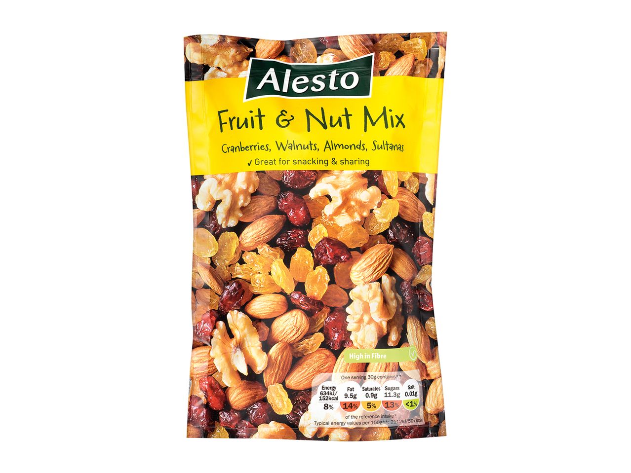 Alesto Fruit & Nut Mix: cranberries, walnuts, almonds, sultanas.