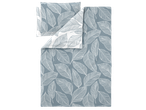 Duvet cover set with a blue-grey background and white leaf pattern
