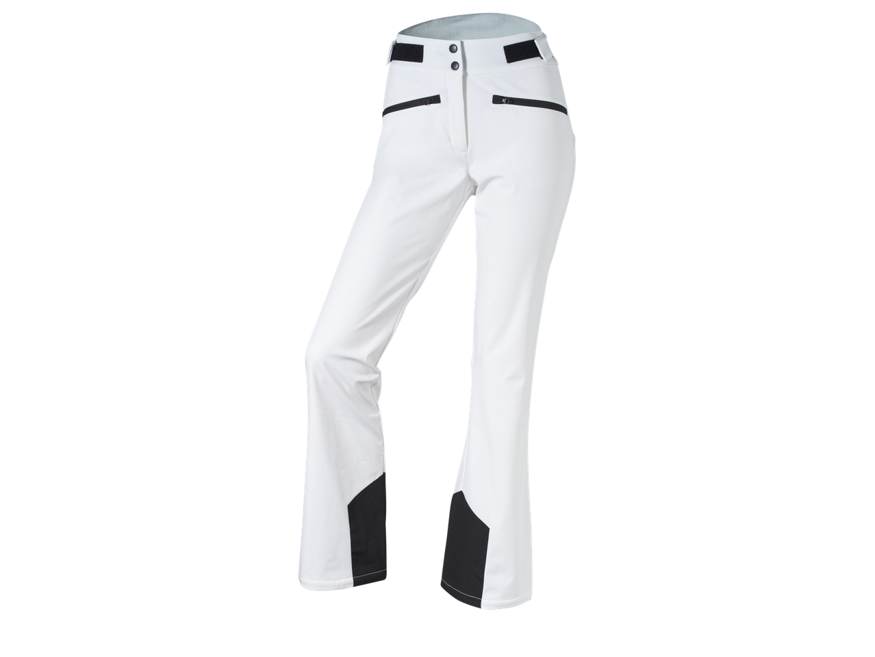 CRIVIT women's softshell ski pants in white with black details.
