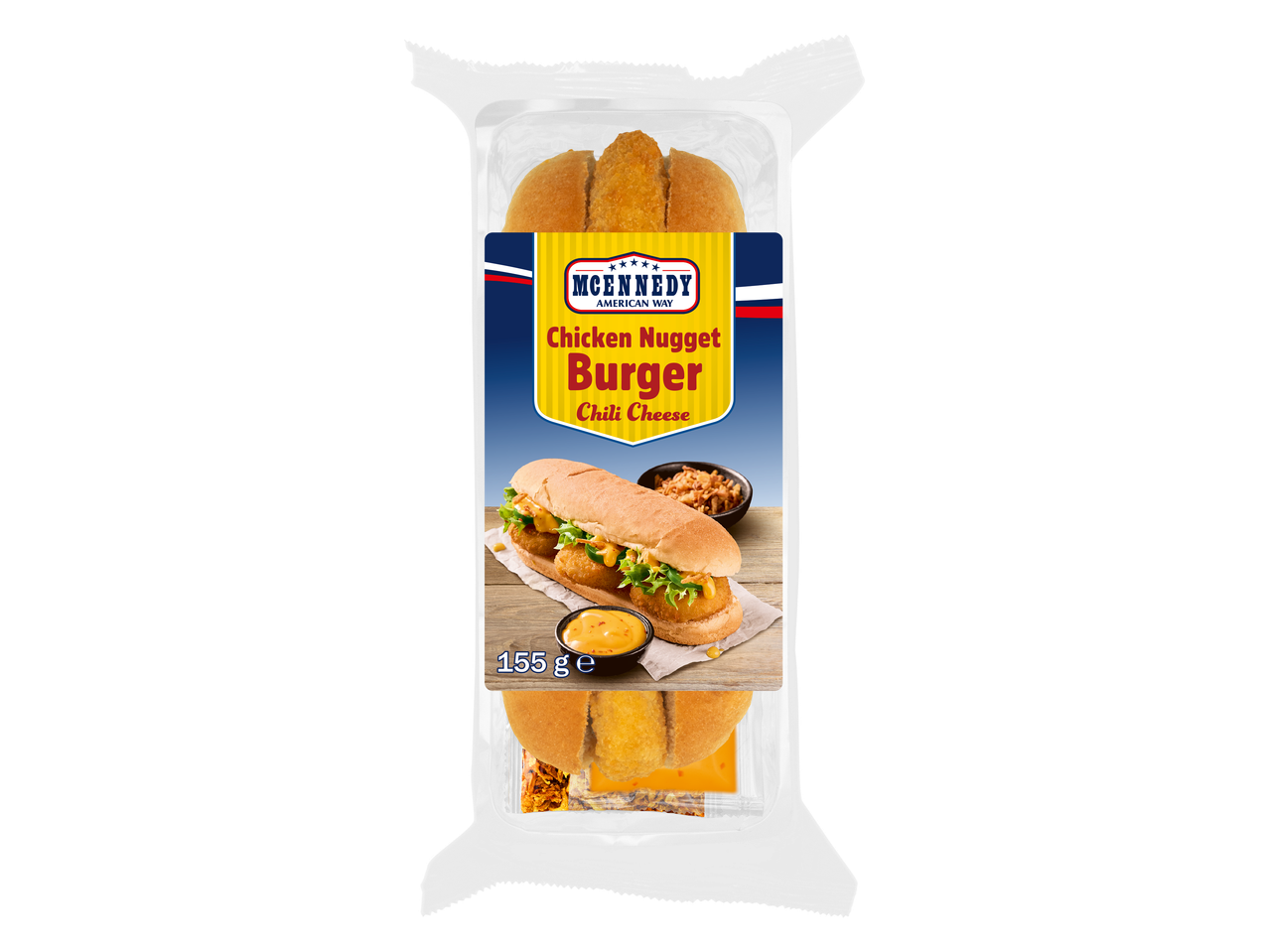 McEnnedy Chicken Nugget Burger Chili Cheese verpakking, 155g