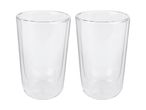 Two clear double-walled glasses on a white background.