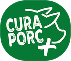 Cura Porc Logo mit stilisierter Schweinekopfumrandung und einem Pluszeichen.