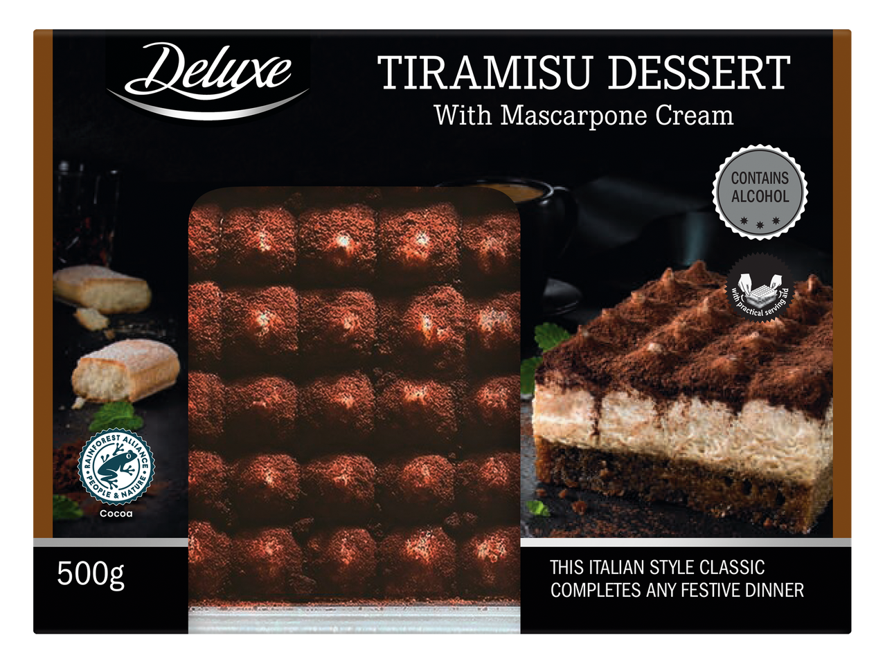 Deluxe tiramisu deserts ar mascarpone krējumu.