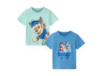 To børne-T-shirts: en lysegrøn med Chase og en blå med Marshall, Rubble og Chase, der siger 'PUPS'.