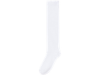 White knee-high socks with lace trim.