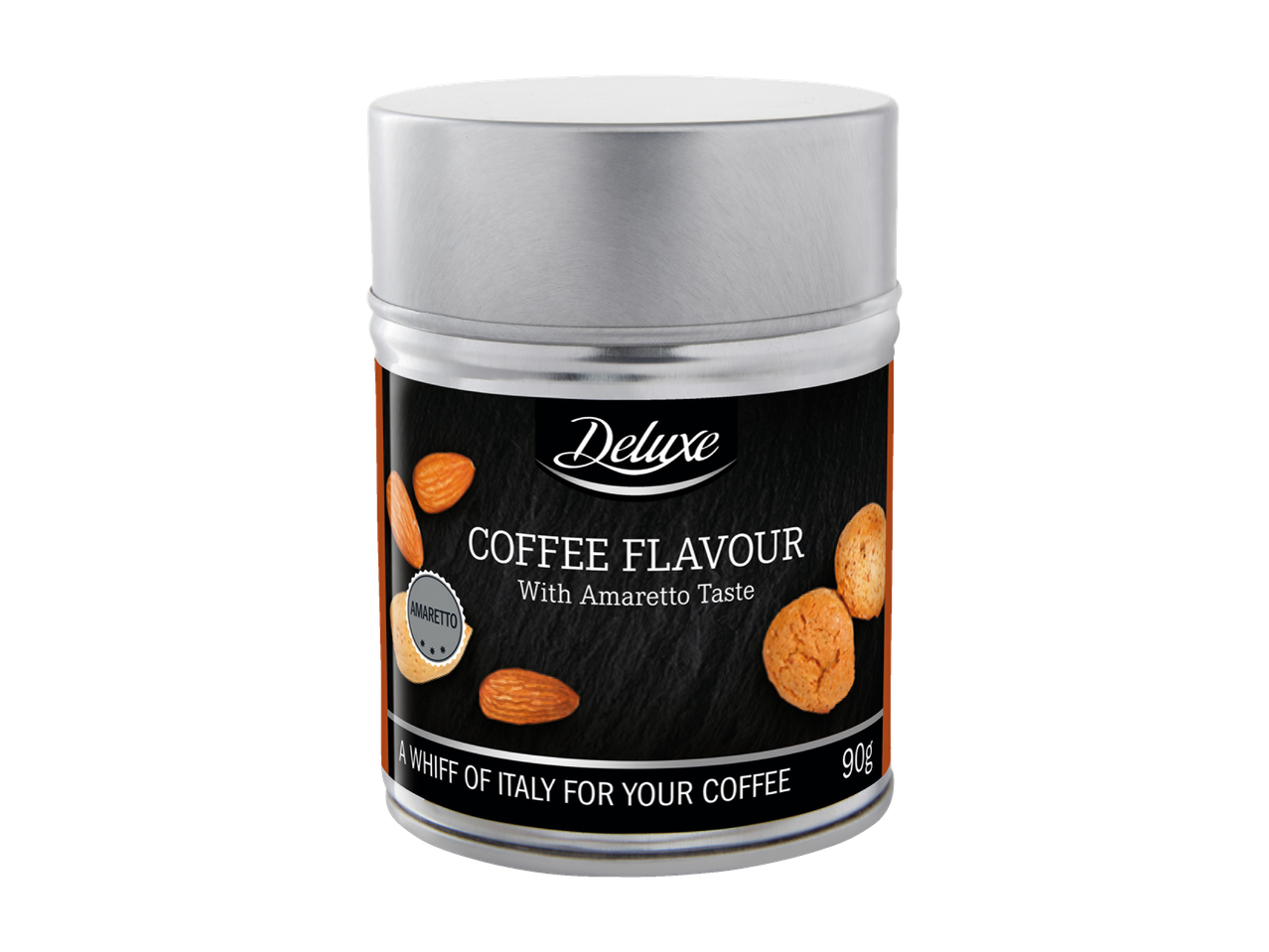 Deluxe kafijas aromāts, ar Amaretto garšu, mandeles un cepumi.