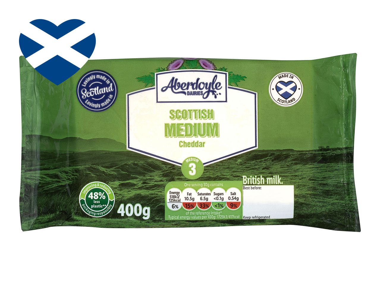 Aberdoyle Dairies Scottish Medium Cheddar cheese.