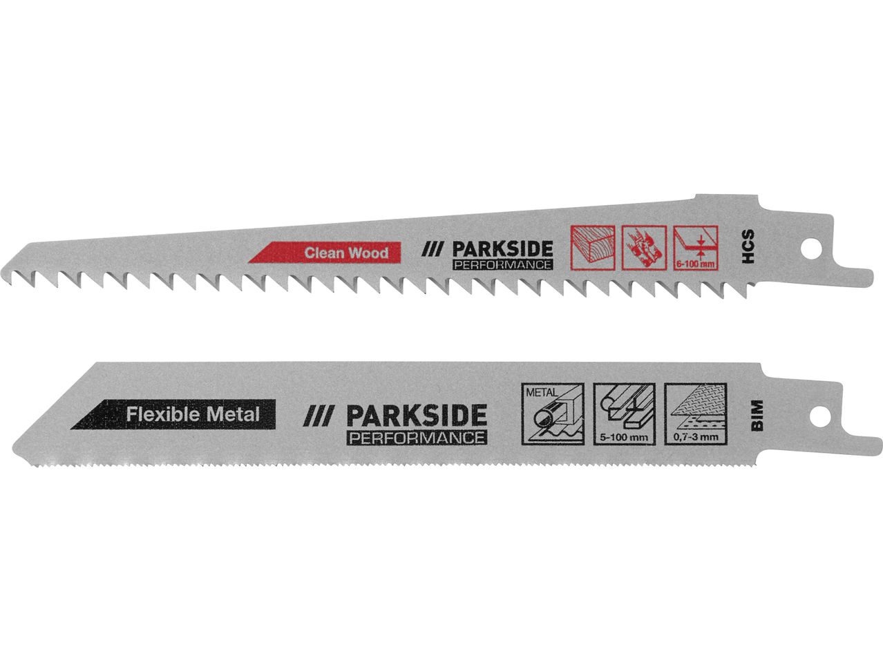 Due lame per Seghetto ricaricabile Parkside Performance: una per legno e una per metallo.
