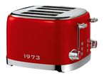 Red retro-style 4-slice toaster with chrome details and '1973' lettering.