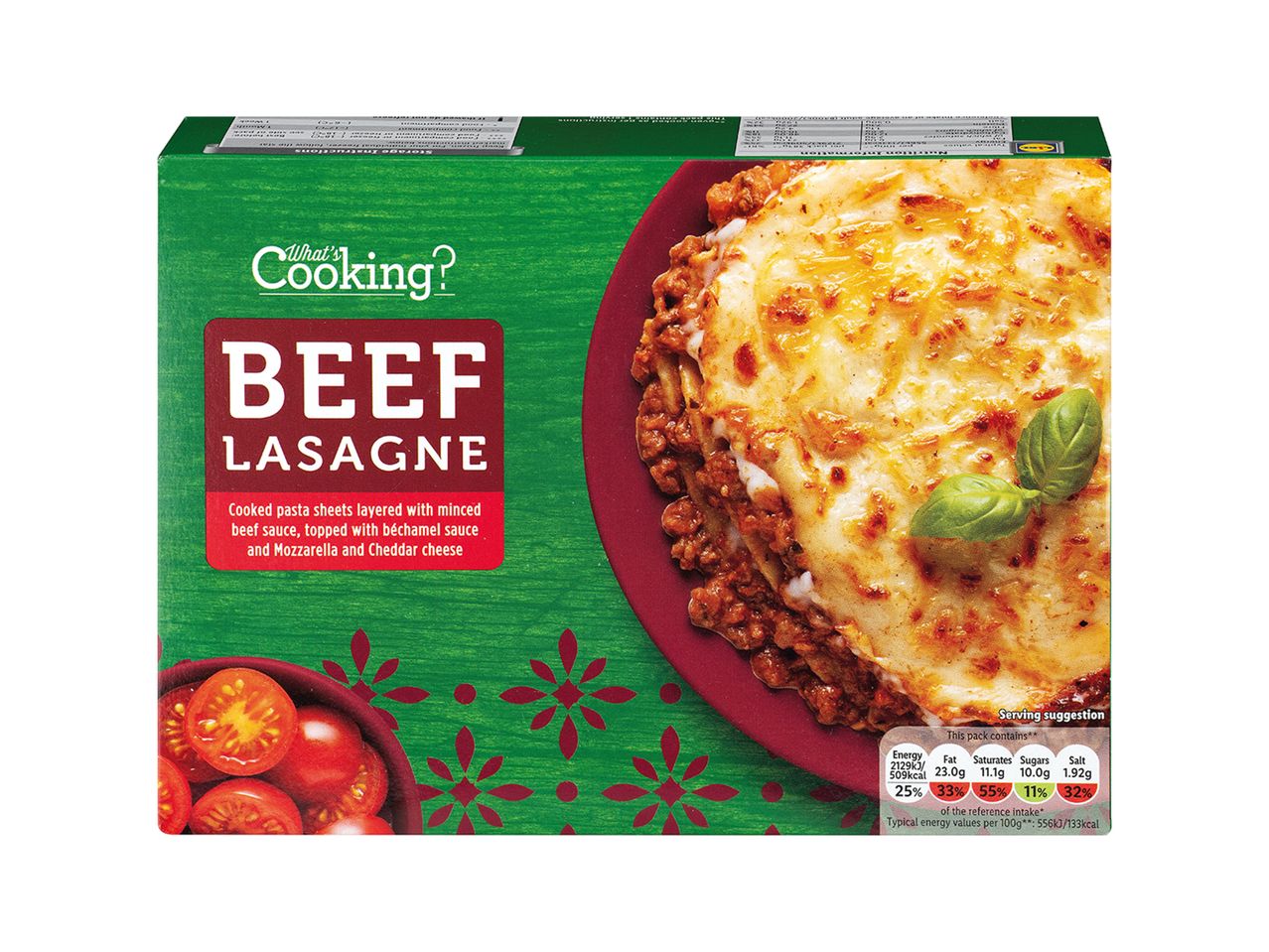 What's Cooking? Beef Lasagne: pasta, minced beef, cheese.