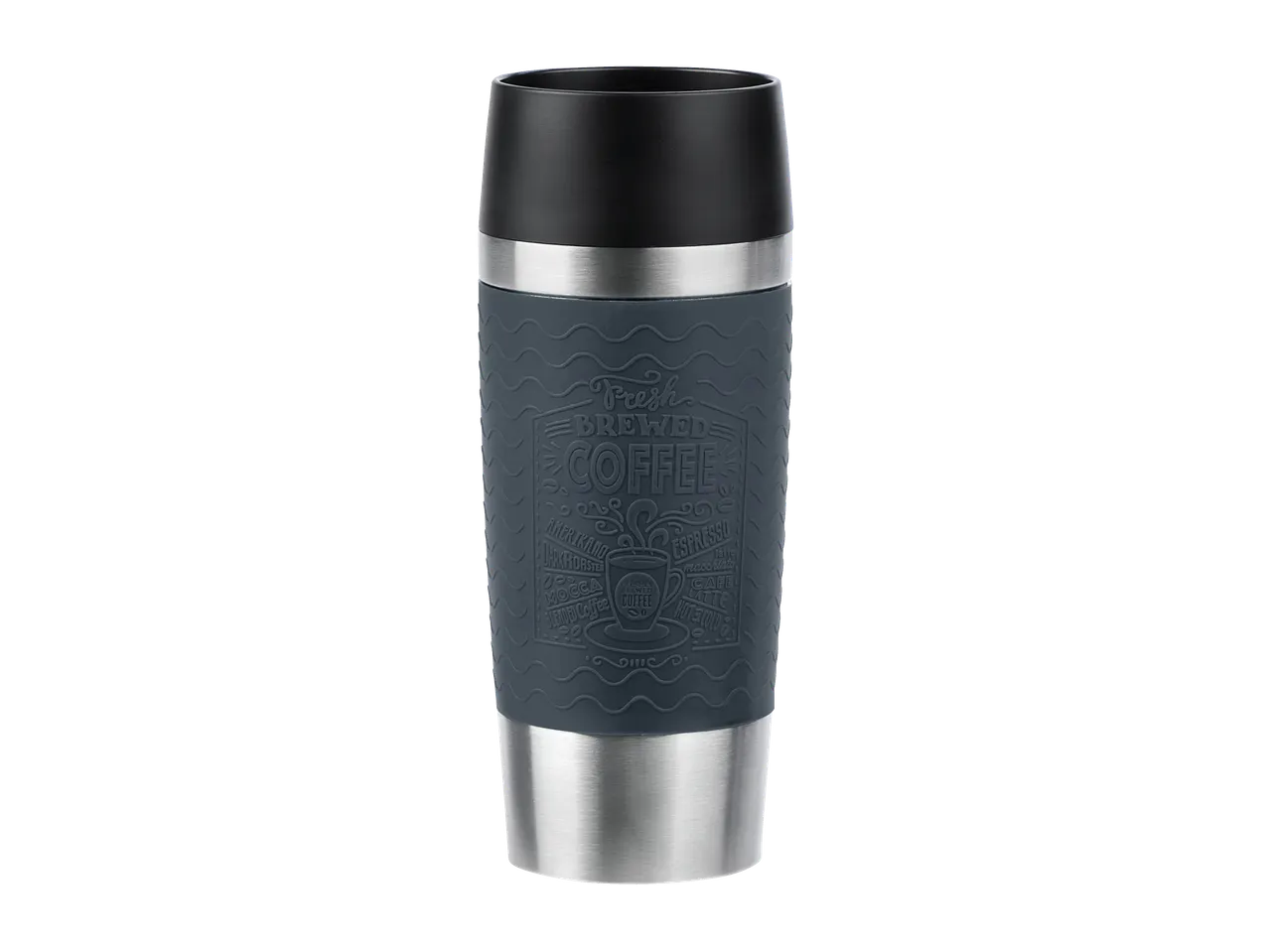 Tefal® termos šalica s dizajnom 'Freshly Brewed Coffee' i valovitom teksturom.