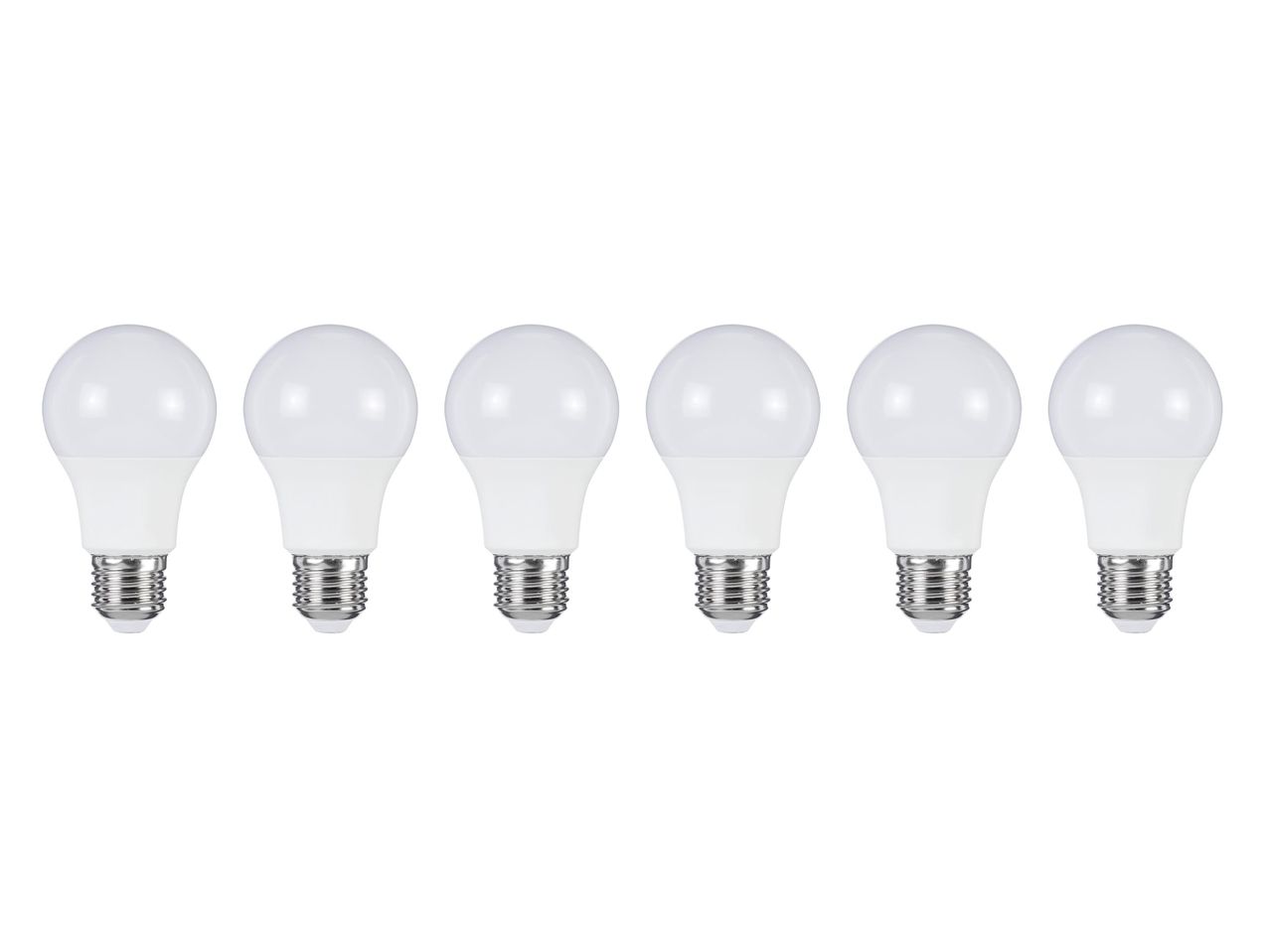 Hat fehér LED izzó sorban, fehér háttér előtt